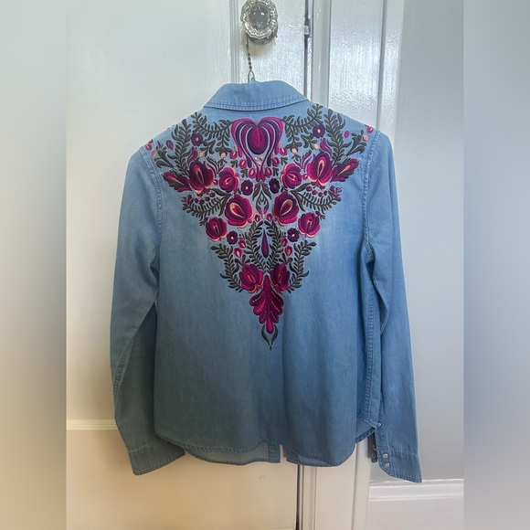 Haute Hippie Tops - Haute Hippie Embroidered Chambray Shirt